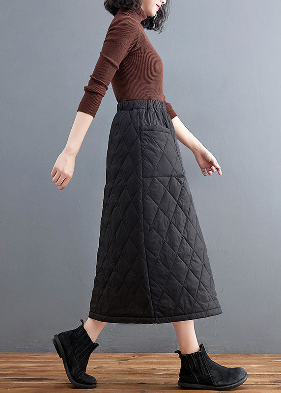 Bohemian Black Pockets Fine Cotton Filled Skirts Winter