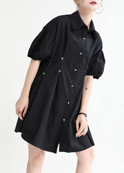 Bohemian Black Puff Sleeve Peter Pan Collar Patchwork Summer Sundress - SooLinen