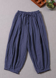 Bohemian Blue Cinched Pockets Cotton harem pants Spring