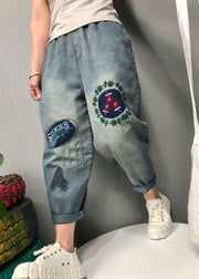 Bohemian Blue Embroideried denim Pants Spring