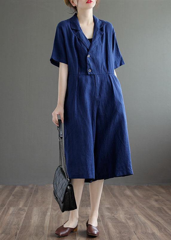 Bohemian Blue Pockets Button Vacation Summer Linen Dress - SooLinen