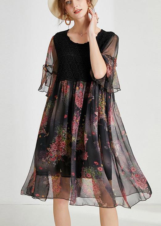 Bohemian Blue Print Chiffon Patchwork Summer Dresses - SooLinen