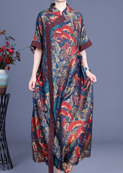 Bohemian Blue Print Silk Robe Dresses Spring