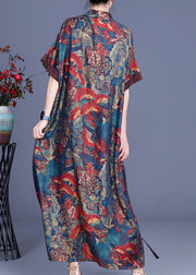 Bohemian Blue Print Silk Robe Dresses Spring