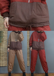 Bohemian Brick Red Patchwork Fine Cotton Filled Women Sets 2 Pieces Winter