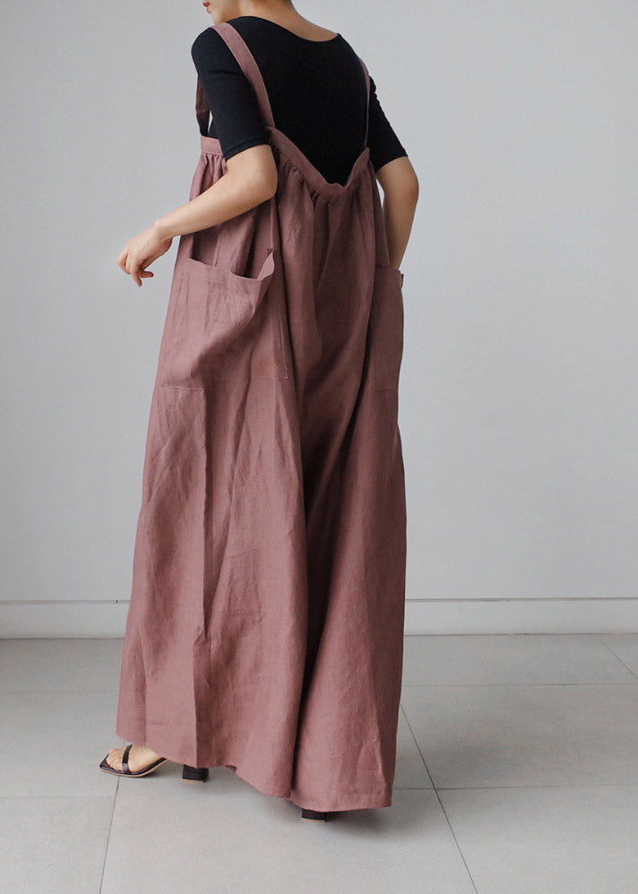 Bohemian Brown Slash Neck Pockets Jumpsuit Pants Summer