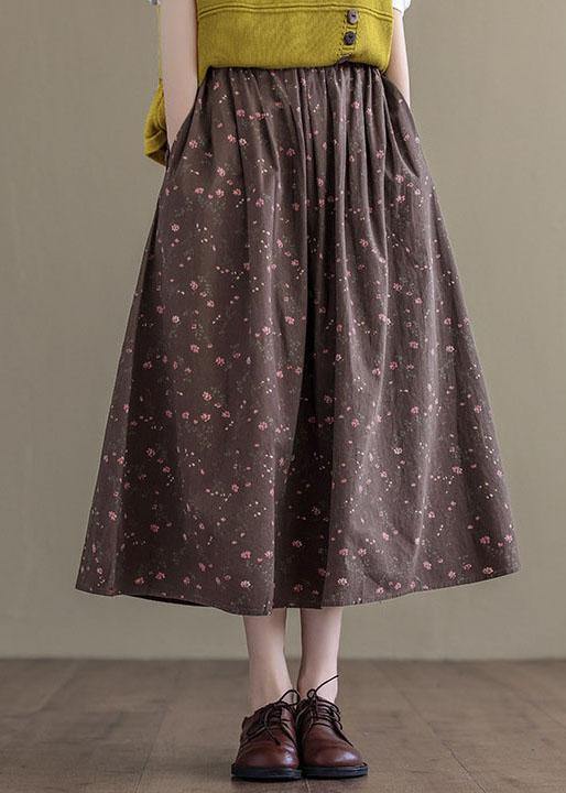 Bohemian Chocolate Loose A Line Summer Pockets Linen Skirts - SooLinen