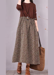 Bohemian Chocolate Patchwork Print Clothes For Women O Neck Maxi Spring Dress - SooLinen