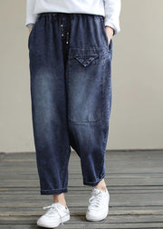 Bohemian Denim Blue High Waist Loose Spring Cinched Work Outfits Wild Trousers - SooLinen