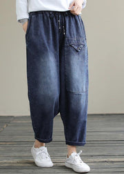 Bohemian Denim Blue High Waist Loose Spring Cinched Work Outfits Wild Trousers - SooLinen