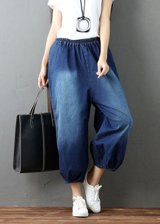 Bohemian Denim blue wrinkled lantern Pants Spring