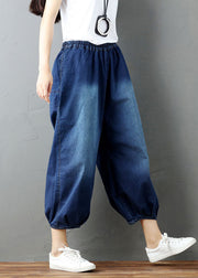 Bohemian Denim blue wrinkled lantern Pants Spring