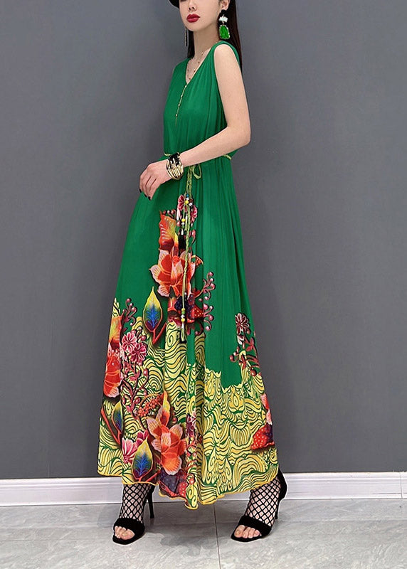 Bohemian Green Print Chiffon Long vacation Dresses Summer