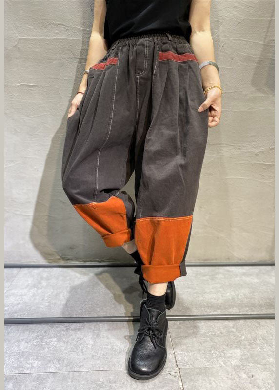 Bohemian Grey Patchwork Cotton Pants Spring