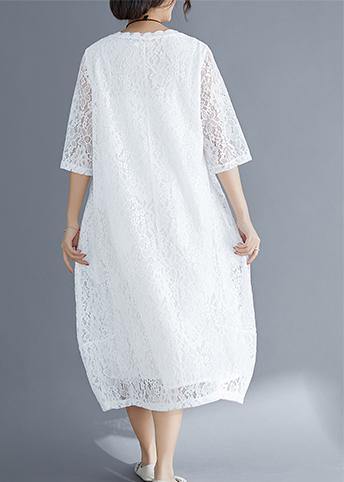 Bohemian Half sleeve o neck cotton Tunics stylish Inspiration white Maxi Dresses Summer - SooLinen