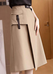 Bohemian Khaki High Waist asymmetrical design slim fit Fall Skirt