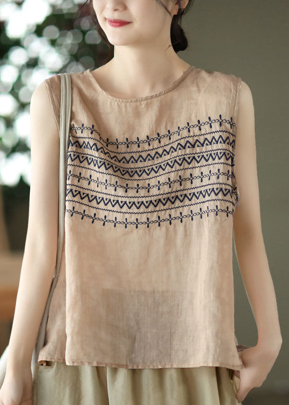 Bohemian Khaki Low High Design Linen Beach Tanks Sleeveless