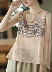 Bohemian Khaki Low High Design Linen Beach Tanks Sleeveless