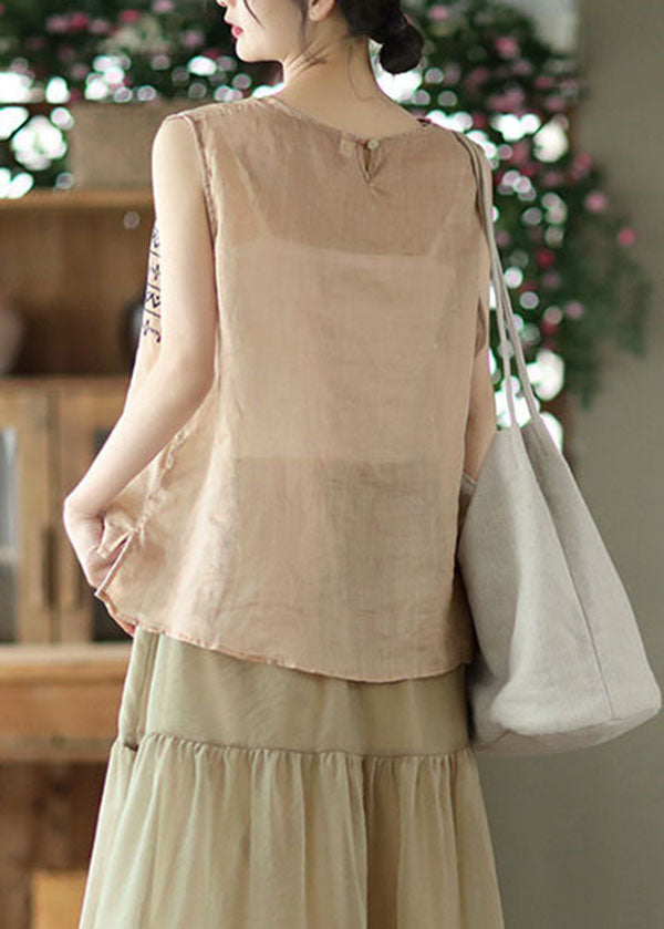 Bohemian Khaki Low High Design Linen Beach Tanks Sleeveless