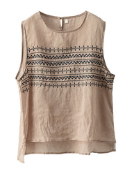 Bohemian Khaki Low High Design Linen Beach Tanks Sleeveless