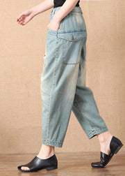 Bohemian Light Blue Button Pockets Casual Harem Fall Denim Pants