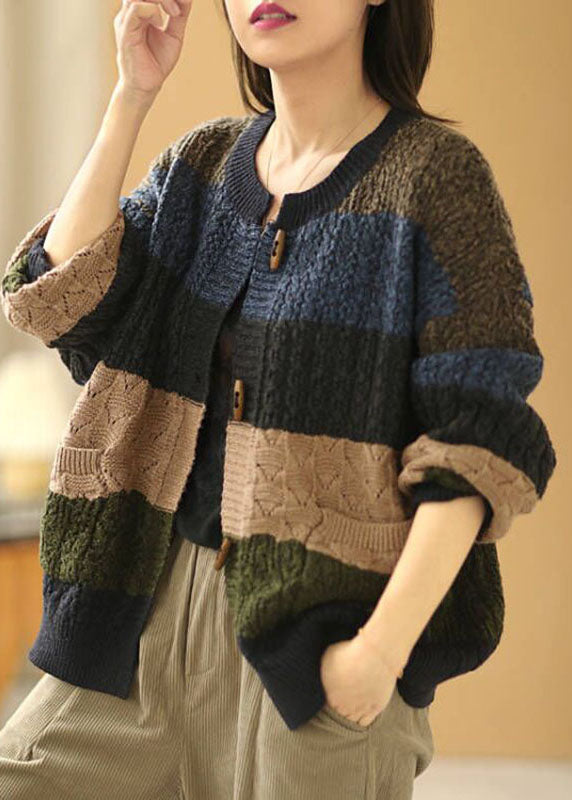 Bohemian O-Neck Pockets Button Fall Knit Knit Coat