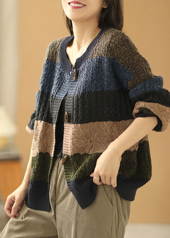 Bohemian O-Neck Pockets Button Fall Knit Knit Coat