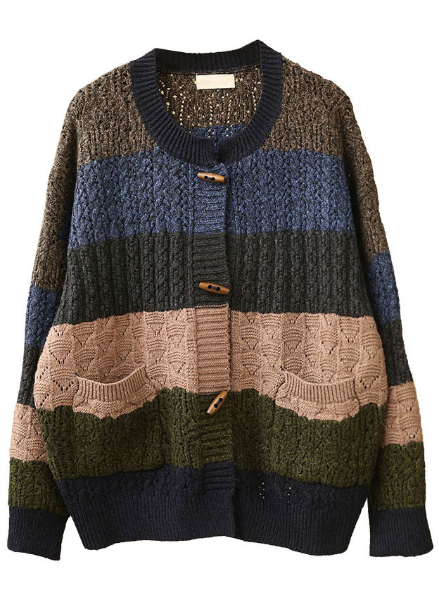 Bohemian O-Neck Pockets Button Fall Knit Knit Coat