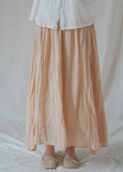 Bohemian Orange elastic waist wrinkled Linen A Line Skirts Spring