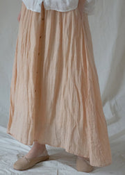 Bohemian Orange elastic waist wrinkled Linen A Line Skirts Spring