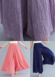 Bohemian Purple Elastic Waist Linen Wide Leg Pants Summer