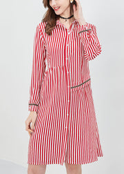 Bohemian Red Asymmetrical Striped Shirt dress Spring