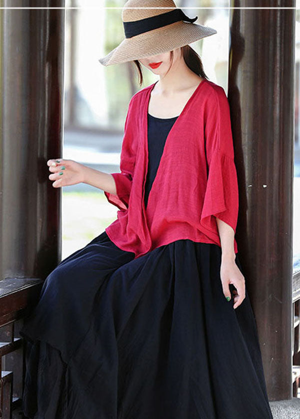 Bohemian Red Cotton UPF 50+ Cardigans Three Quarter sleeve