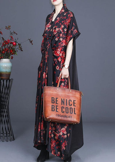 Bohemian Red Floral tie Sleeveless Long Dresses Summer - SooLinen