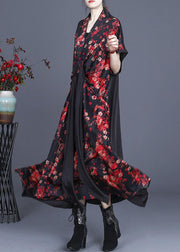 Bohemian Red Floral tie Sleeveless Long Dresses Summer - SooLinen