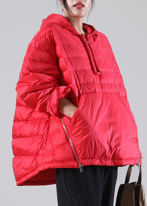 Bohemian Red Hooded Pockets Duck Down Jackets Winter