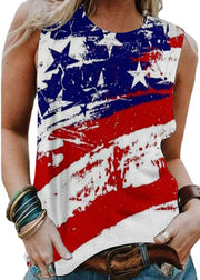 Bohemian Red O-Neck Flag Print Tanktop aus Baumwolle, ärmellos