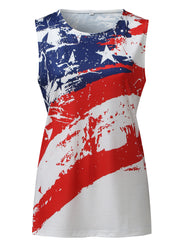 Bohemian Red O-Neck Flag Print Cotton Tank Top Sleeveless