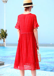 Bohemian Red O-Neck Original Design Lace Dresses Short Sleeve