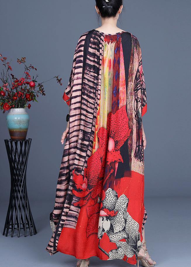 Bohemian Red Print side open Maxi Summer Chiffon Dress - SooLinen