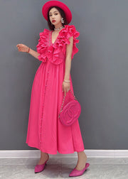 Bohemian Red V Neck Ruffles Cotton Long Dresses Vestidos Sleeveless