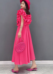 Bohemian Red V Neck Ruffles Cotton Long Dresses Vestidos Sleeveless