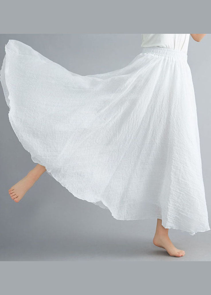 Bohemian Solid White High Waist Layered Design Cotton Skirt Summer