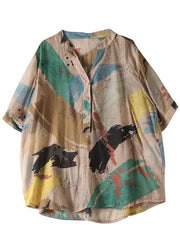 Bohemian V Neck Print Button Shirt Tops Half Sleeve