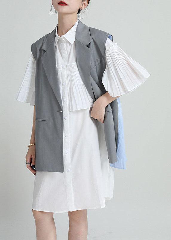 Bohemian White Asymmetrical Design Wrinkled  Summer Cotton Cloak Sleeves Sundress - SooLinen