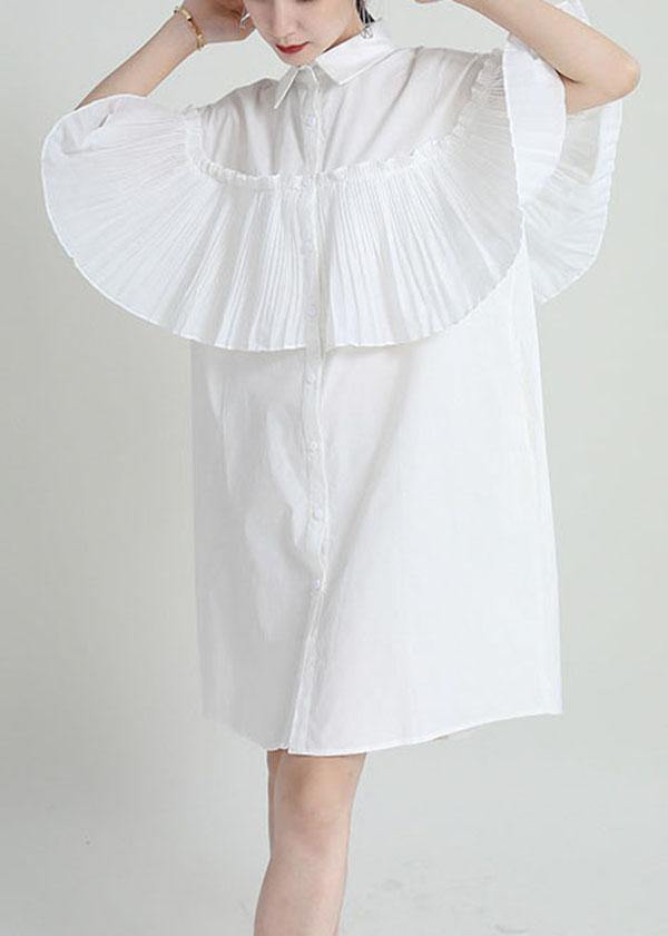 Bohemian White Asymmetrical Design Wrinkled  Summer Cotton Cloak Sleeves Sundress - SooLinen