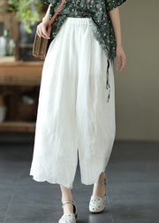 Bohemian White High Waist Solid Linen Wide Leg Pants Summer