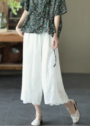 Bohemian White High Waist Solid Linen Wide Leg Pants Summer