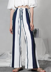 Bohemian White Striped Pockets Wide Leg  Pants - SooLinen