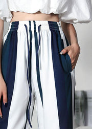 Bohemian White Striped Pockets Wide Leg  Pants - SooLinen